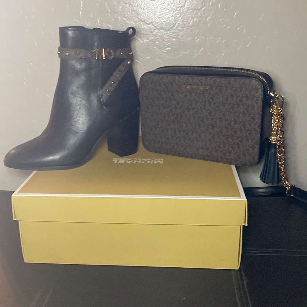 Michael Kors ankle bootie and matching cross over bag